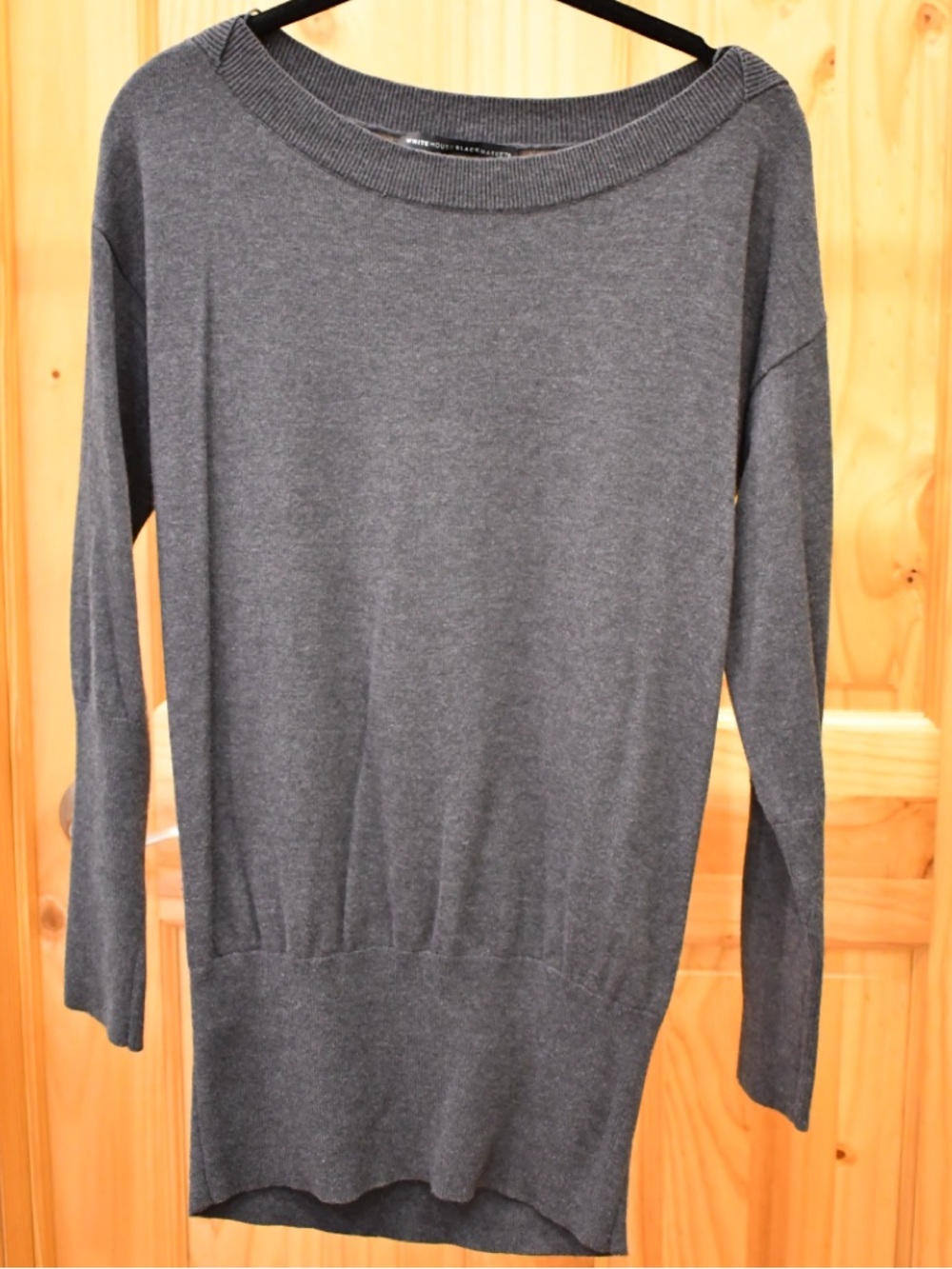 White House Black Market Charcoal Long-Sleeve Knit Boatneck Dress